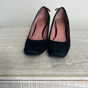 RICHARD TYLER CHARLESTON LEATHER SUEDE SQUARE TOE WEDGE SHOES BLACK SIZE 5.5 EUC